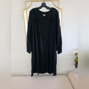 Black Bishop Sleeve Scoop Neck Dress for Casual Occasions